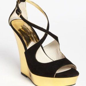 MICHAEL KORS Gideon Wedge Heels Black Gold (NEW!)